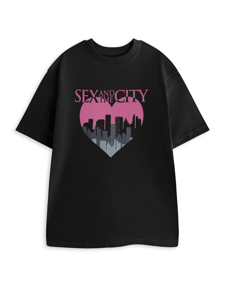 Sex and the City Heart Landscape Womens Black Short Sleeved T-Shirt