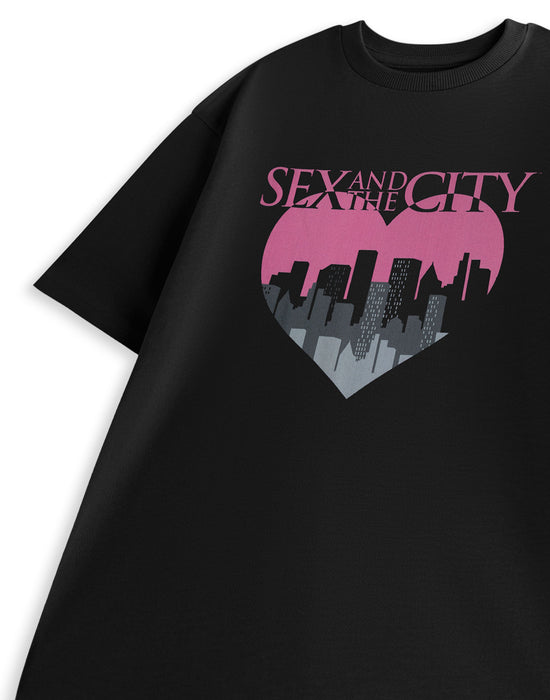 Sex and the City Heart Landscape Womens Black Short Sleeved T-Shirt
