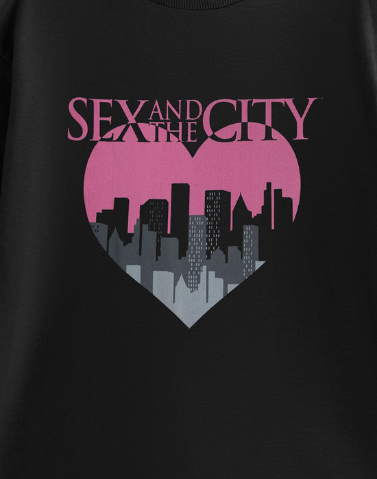 Sex and the City Heart Landscape Womens Black Short Sleeved T-Shirt