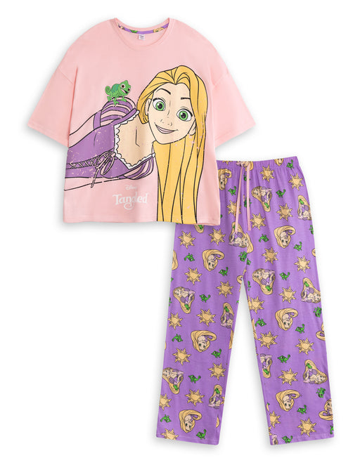 Disney Tangled Womens Pink Short Sleeve Long Leg Pyjama Set