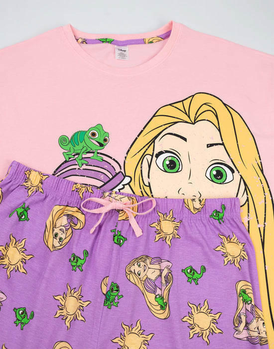 Disney Tangled Womens Pink Short Sleeve Long Leg Pyjama Set