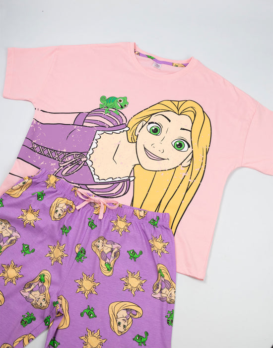 Disney Tangled Womens Pink Short Sleeve Long Leg Pyjama Set