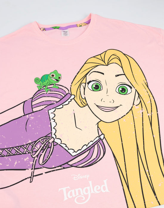 Disney Tangled Womens Pink Short Sleeve Long Leg Pyjama Set