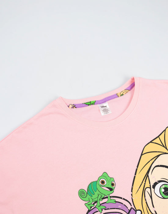 Disney Tangled Womens Pink Short Sleeve Long Leg Pyjama Set