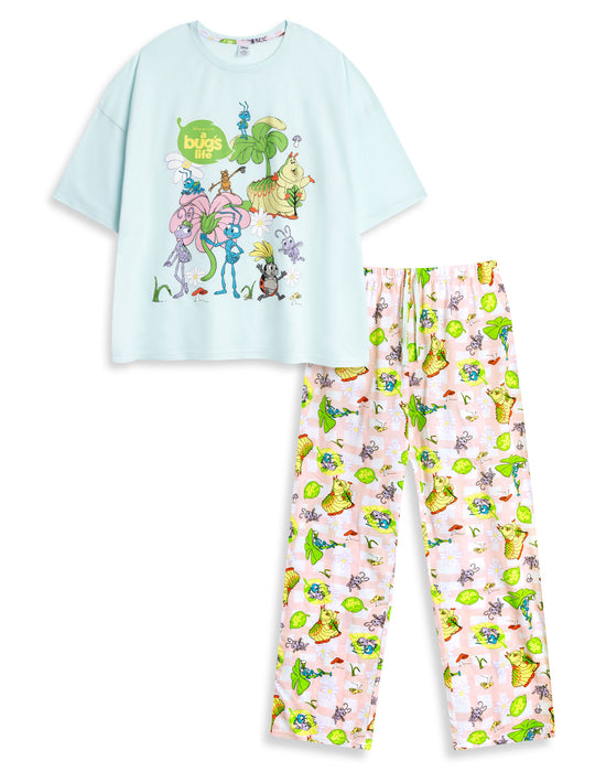 Disney Bugs Life Womens Blue Short Sleeve Long Leg Pyjama Set