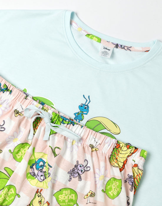 Disney Bugs Life Womens Blue Short Sleeve Long Leg Pyjama Set