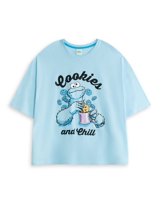 Sesame Street Cookie Monster Womens Blue Short Sleeve Long Leg Pyjama Set