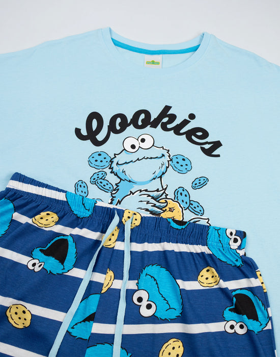 Sesame Street Cookie Monster Womens Blue Short Sleeve Long Leg Pyjama Set
