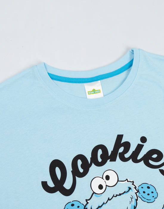 Sesame Street Cookie Monster Womens Blue Short Sleeve Long Leg Pyjama Set