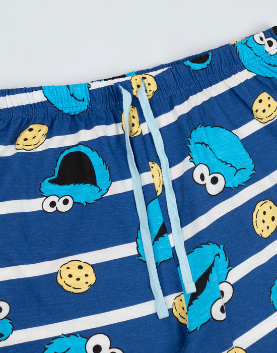 Sesame Street Cookie Monster Womens Blue Short Sleeve Long Leg Pyjama Set