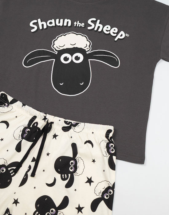 Shaun The Sheep Character Womens Grey Short Sleeve Long Leg Pyjama Set
