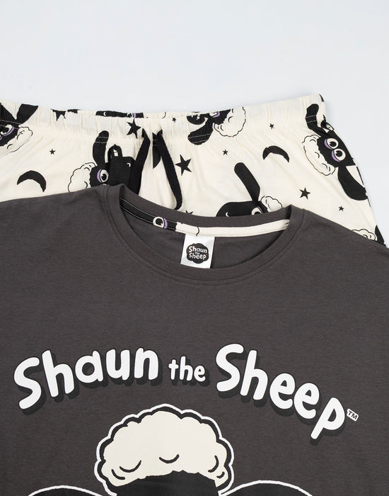 Shaun The Sheep Character Womens Grey Short Sleeve Long Leg Pyjama Set