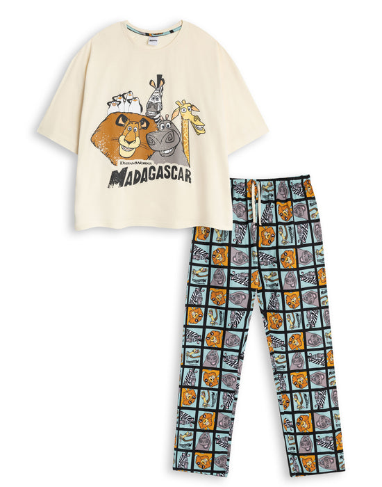 Disney Madagascar Womens Beige Short Sleeve Long Leg Pyjama Set