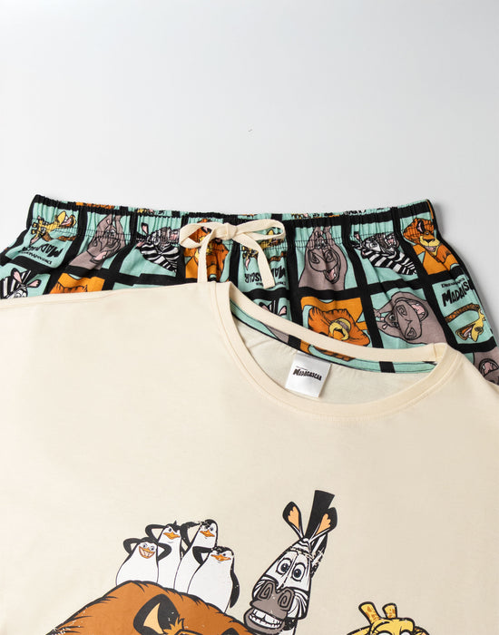 Disney Madagascar Womens Beige Short Sleeve Long Leg Pyjama Set