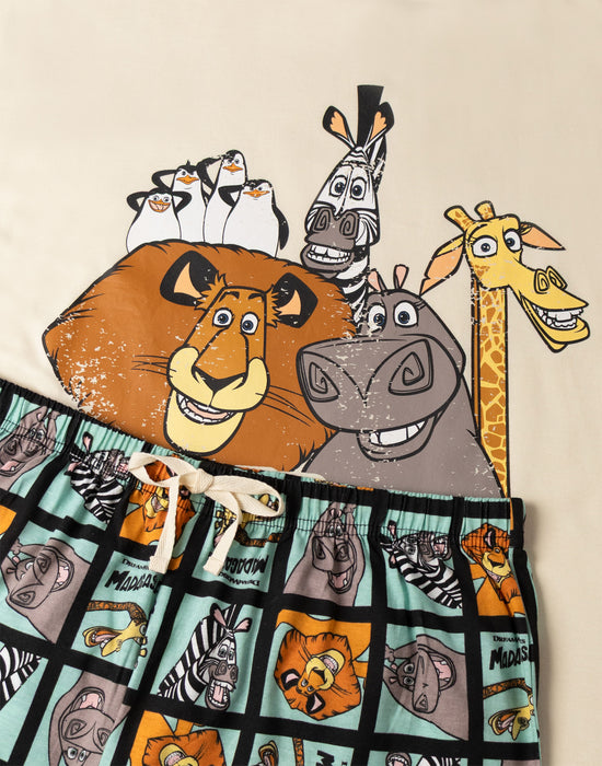 Disney Madagascar Womens Beige Short Sleeve Long Leg Pyjama Set