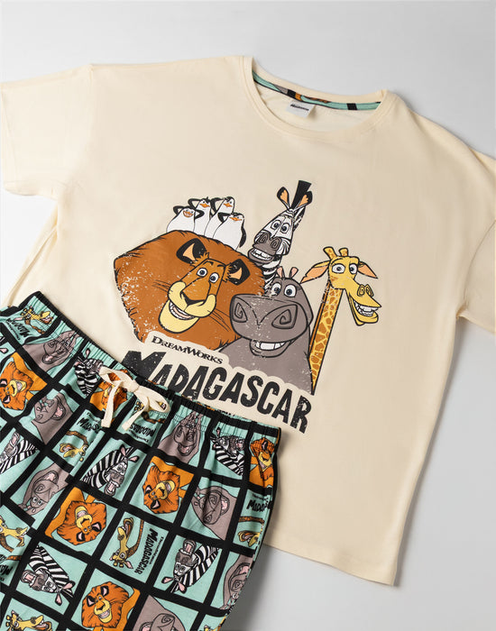 Disney Madagascar Womens Beige Short Sleeve Long Leg Pyjama Set