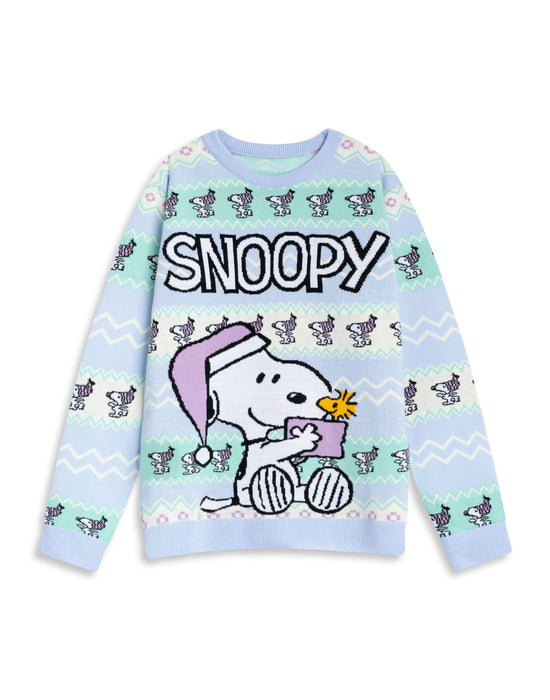 Peanuts Snoopy Womens Blue Christmas Jumper