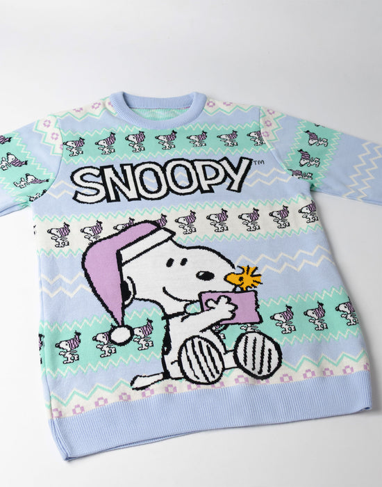 Peanuts Snoopy Womens Blue Christmas Jumper