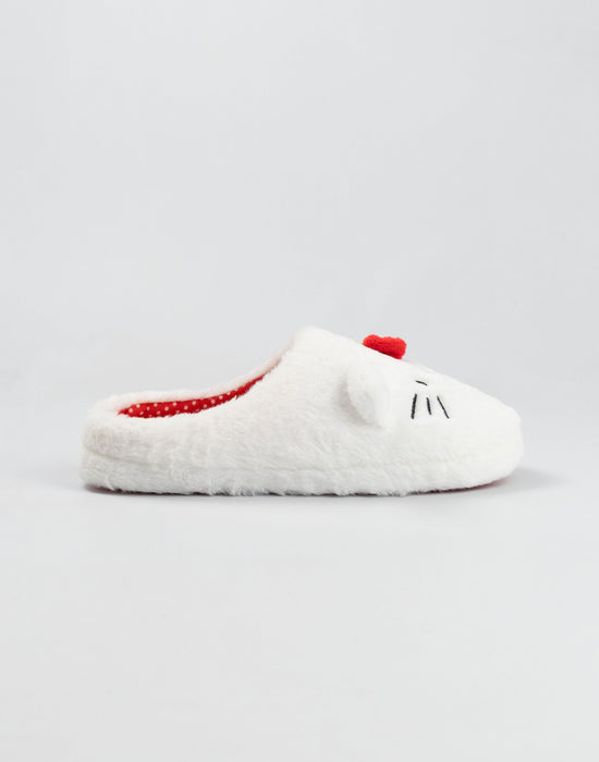 Hello Kitty Character Face Womens White Mule Slippers