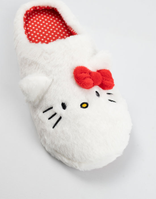 Hello Kitty Character Face Womens White Mule Slippers