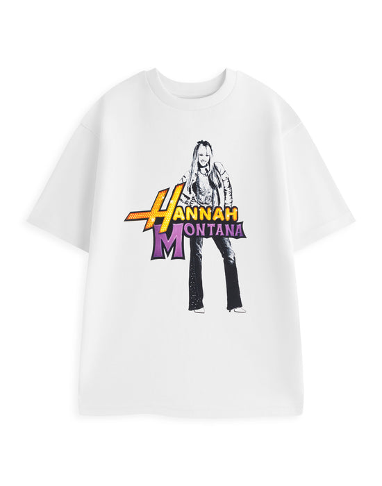 Disney Lights Hannah Montana Womens White Short Sleeved T-Shirt
