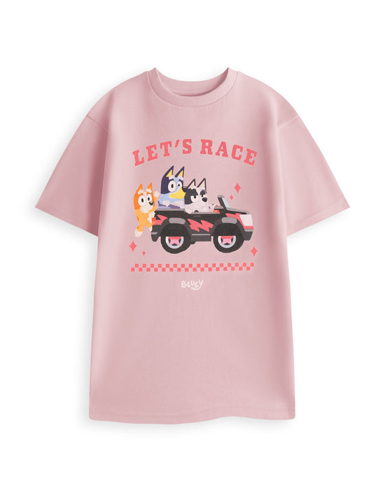 Bluey Lets Race Womens Pink Short Sleeved T-Shirt