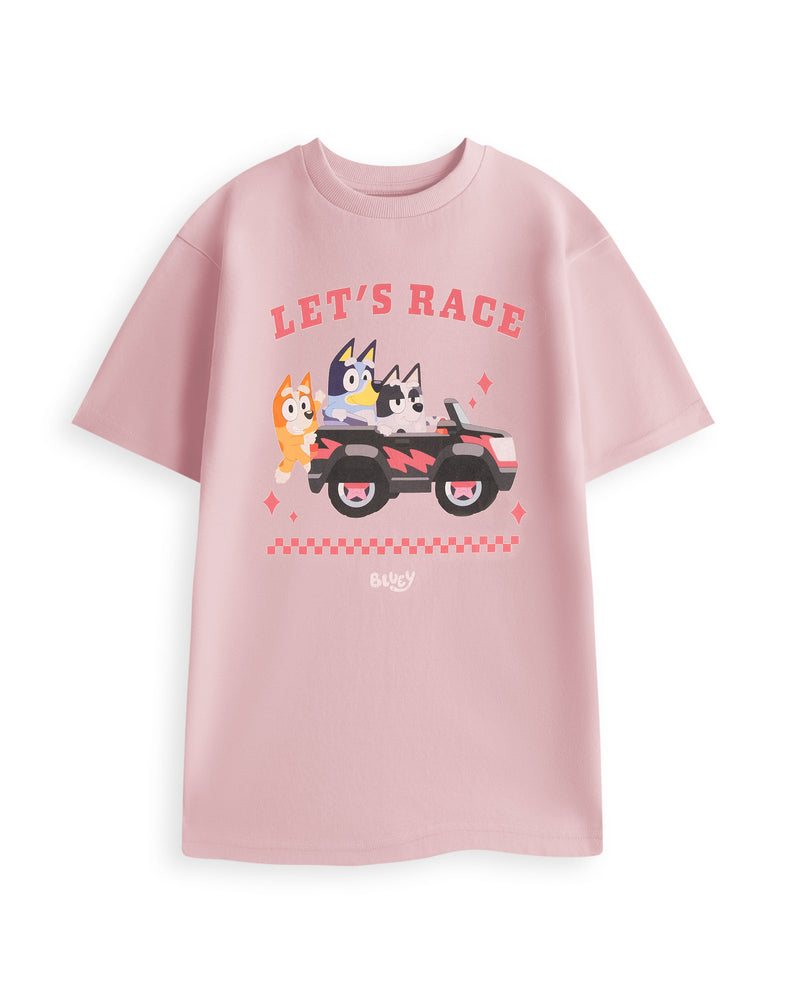 Bluey Lets Race Womens Pink Short Sleeved T-Shirt