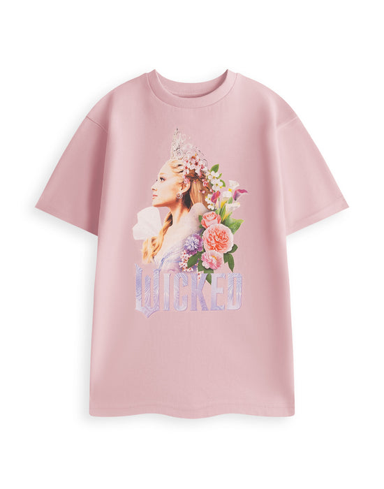 Wicked Floral Glinda Womens Pink Short Sleeved T-Shirt
