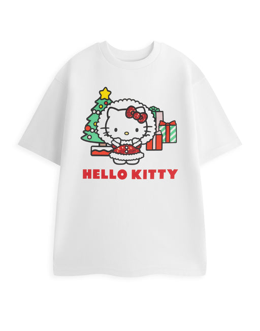 Hello Kitty Glitter Womens White Short Sleeved T-Shirt