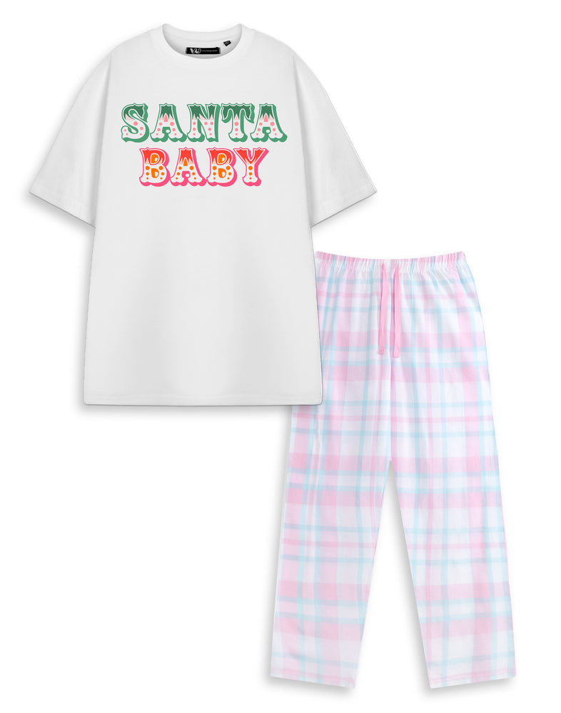 Santa Baby Unisex White Short Sleeve Long Leg Pyjama Set