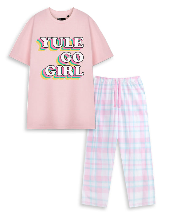 Yule Go Girl Unisex Pink Short Sleeve Long Leg Pyjama Set