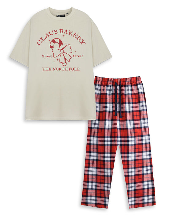 Claus Bakery Unisex Beige Short Sleeve Long Leg Pyjama Set