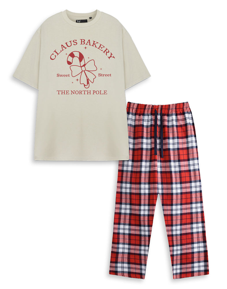 Claus Bakery Unisex Beige Short Sleeve Long Leg Pyjama Set