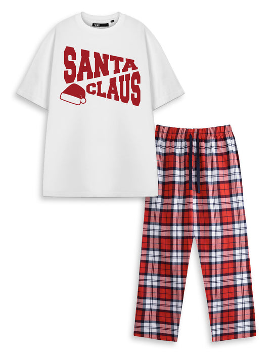 Santa Claus Unisex White Short Sleeve Long Leg Pyjama Set