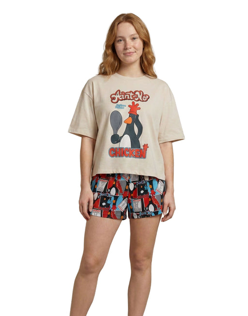 Wallace And Gromit Feathers Womens White Short Sleeve Short Leg Pyjama Set