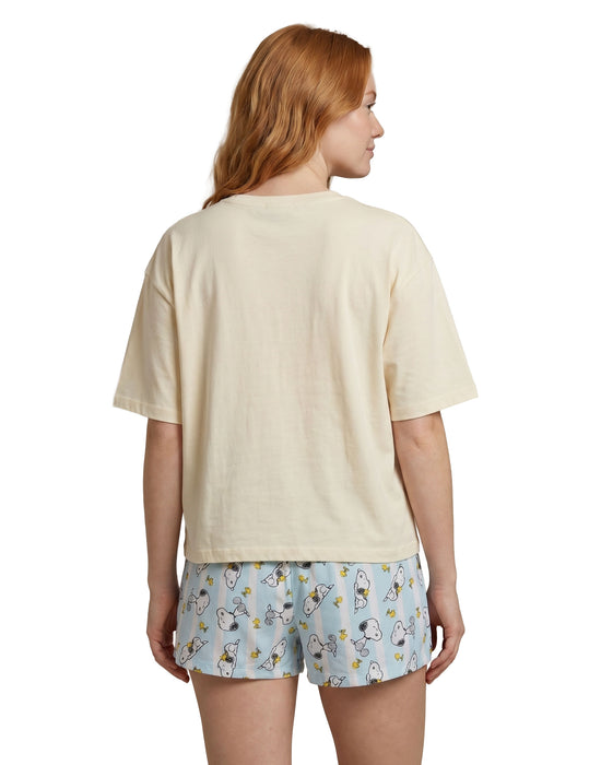 Peanuts Snoopy Lazy Days Womens Beige Short Sleeve Short Leg Pyjama Set