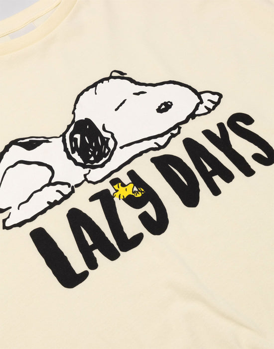 Peanuts Snoopy Lazy Days Womens Beige Short Sleeve Short Leg Pyjama Set