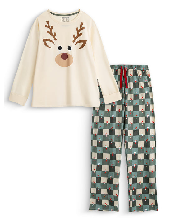 Show Me The Merch Reindeer Womens Multicoloured Long Sleeve Long Leg Pyjama Set