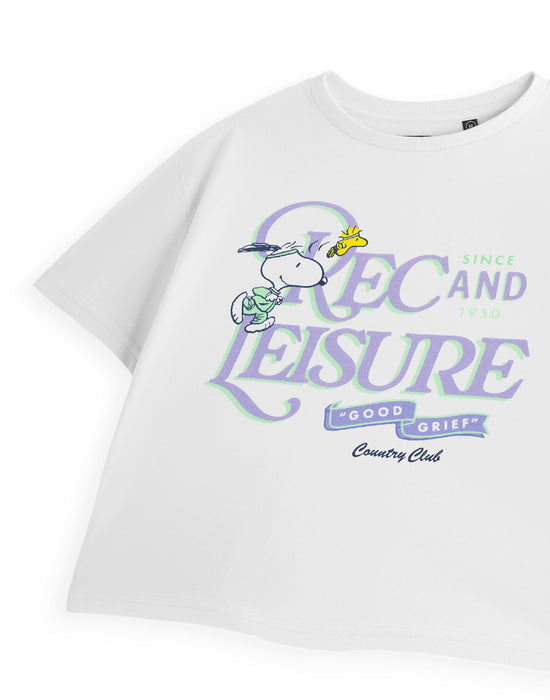 Peanuts Recs & Leisure Snoopy Womens White Cropped Short Sleeved T-Shirt