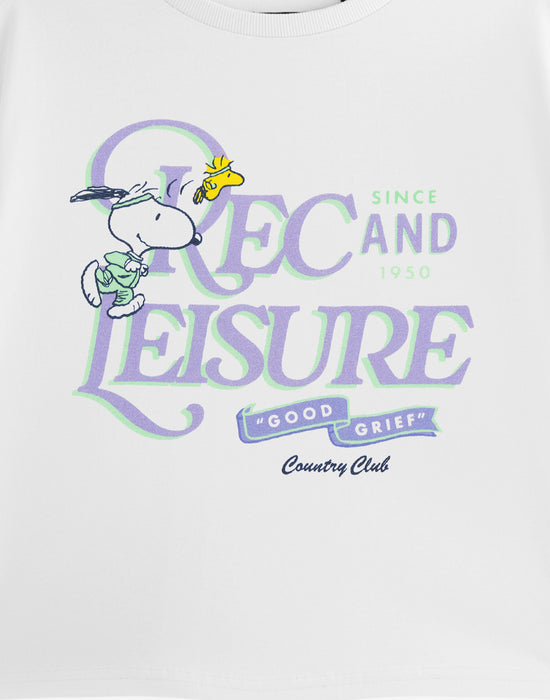 Peanuts Recs & Leisure Snoopy Womens White Cropped Short Sleeved T-Shirt