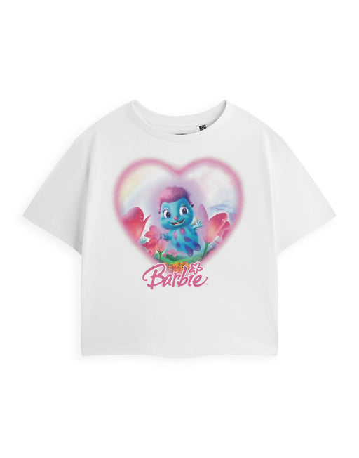 Barbie Bibble Heart Womens White Cropped Short Sleeved T-Shirt