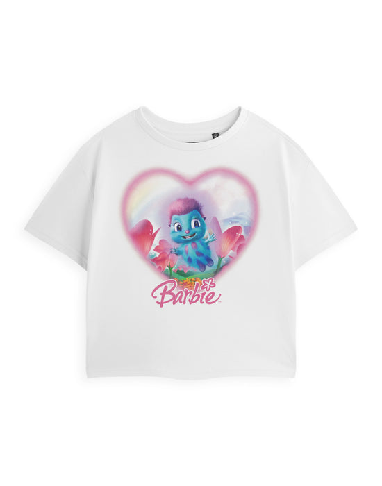 Barbie Bibble Heart Womens White Cropped Short Sleeved T-Shirt