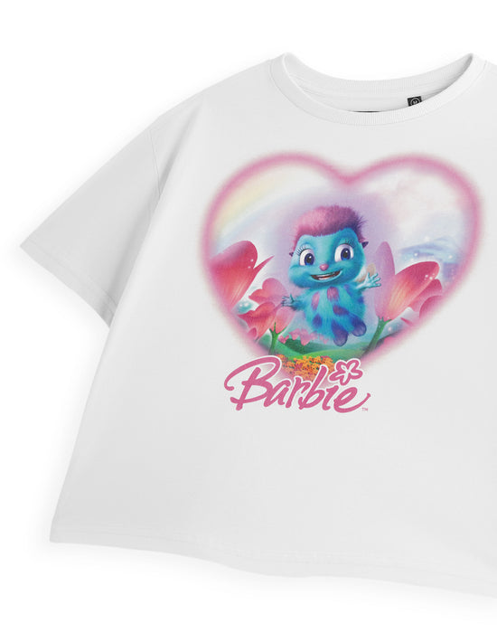 Barbie Bibble Heart Womens White Cropped Short Sleeved T-Shirt