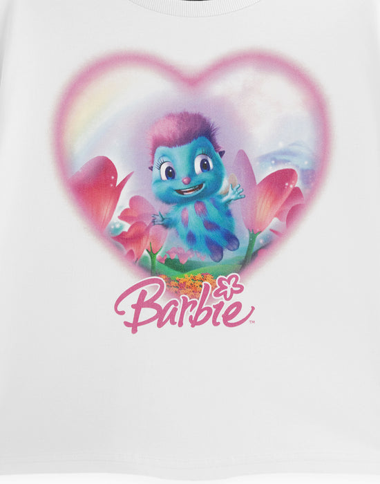 Barbie Bibble Heart Womens White Cropped Short Sleeved T-Shirt
