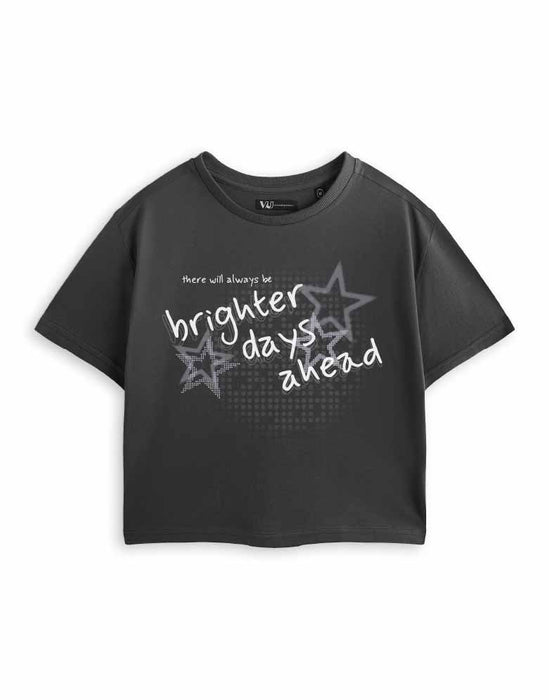 Brighter Days Ahead Womens Black Cropped Short Sleeved T-Shirt