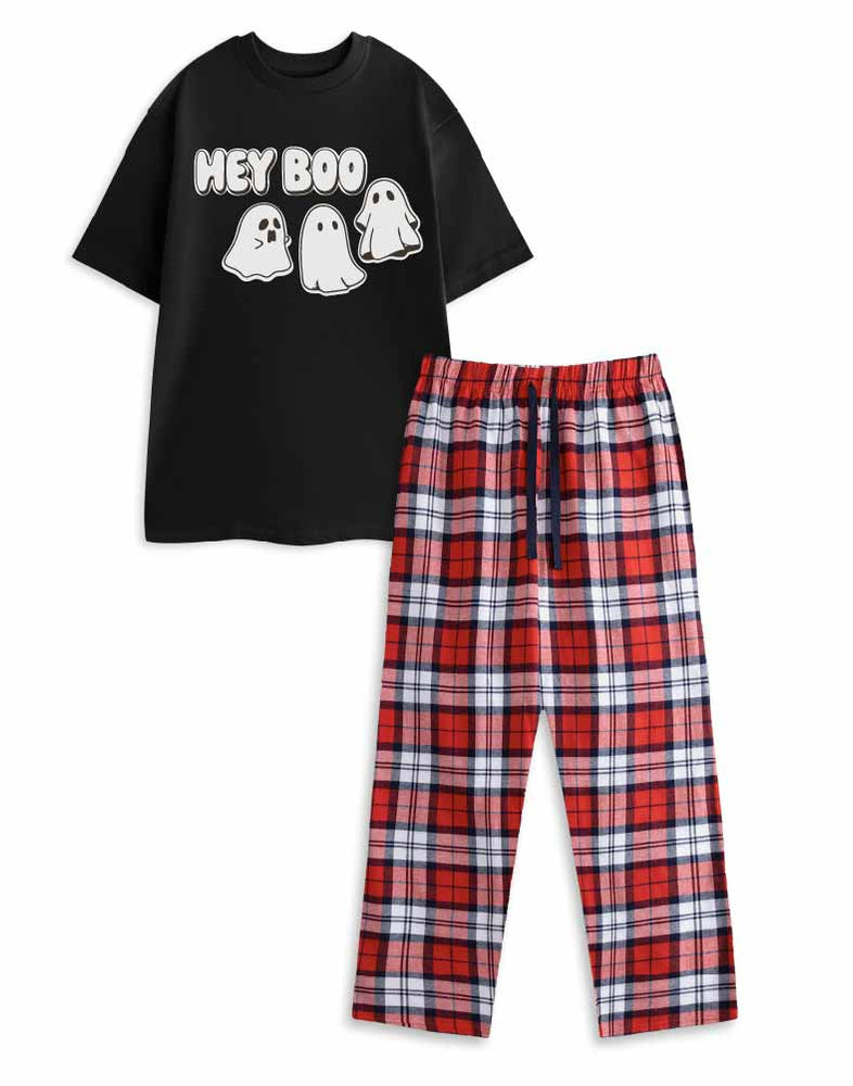 Show Me The Merch Hey Boo Unisex Black Short Sleeve Long Leg Pyjama Set