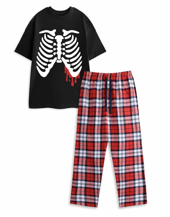 Show Me The Merch Ribcage Unisex Black Short Sleeve Long Leg Pyjama Set