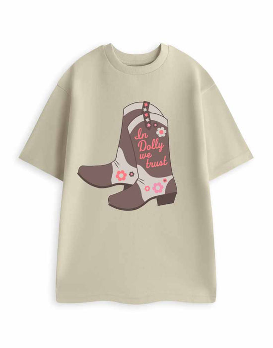Show Me The Merch In Dolly We Trust Unisex Beige Short Sleeved T-Shirt