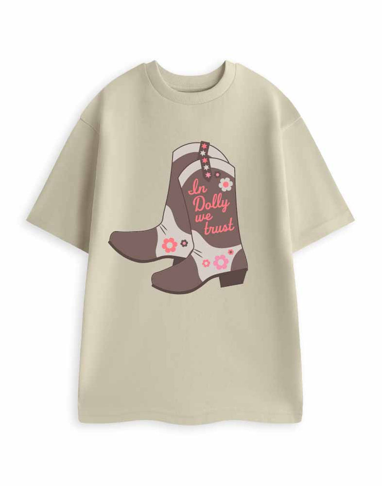 Show Me The Merch In Dolly We Trust Unisex Beige Short Sleeved T-Shirt