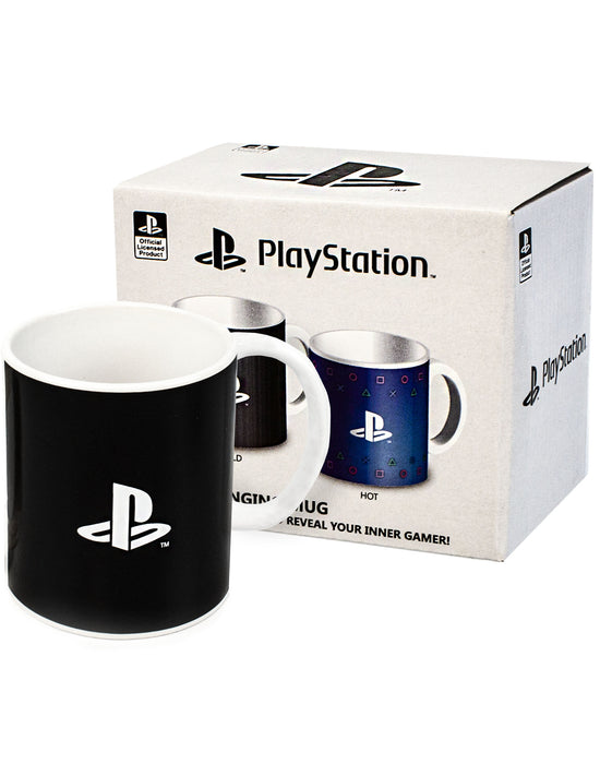 PlayStation Logo Print Womens Black Heat Changing Mug